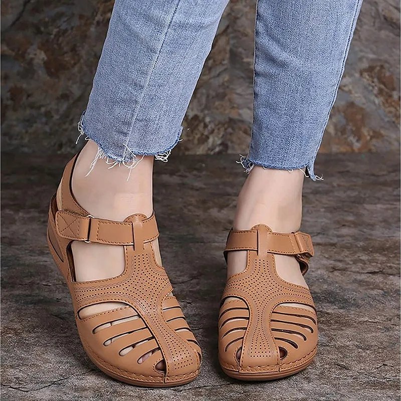 Womens Summer Hollow Closed Toe Wedge Casual Sandals