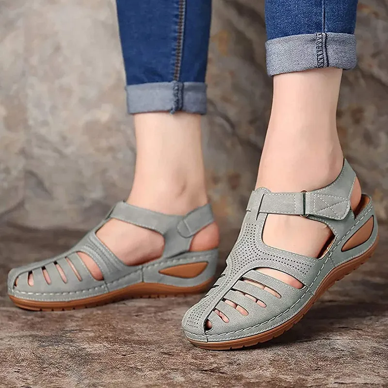 Womens Summer Hollow Closed Toe Wedge Casual Sandals