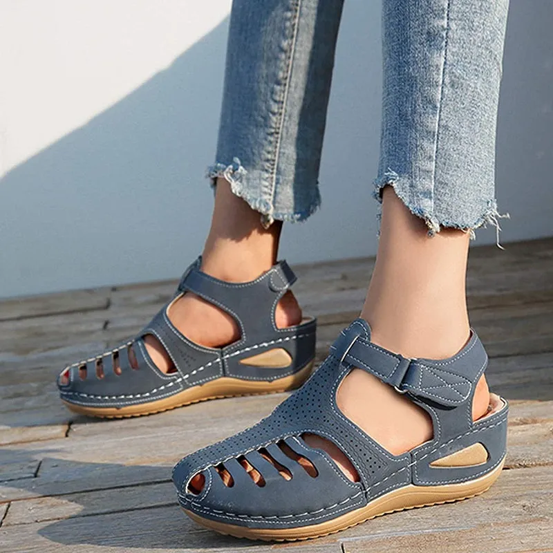 Womens Summer Hollow Closed Toe Wedge Casual Sandals