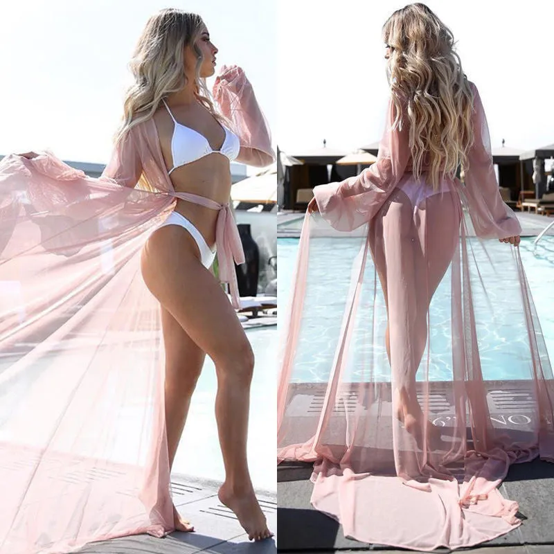 Women's Tunic Chiffon Transparent Beach Bikini Cover-up Maxi Dress