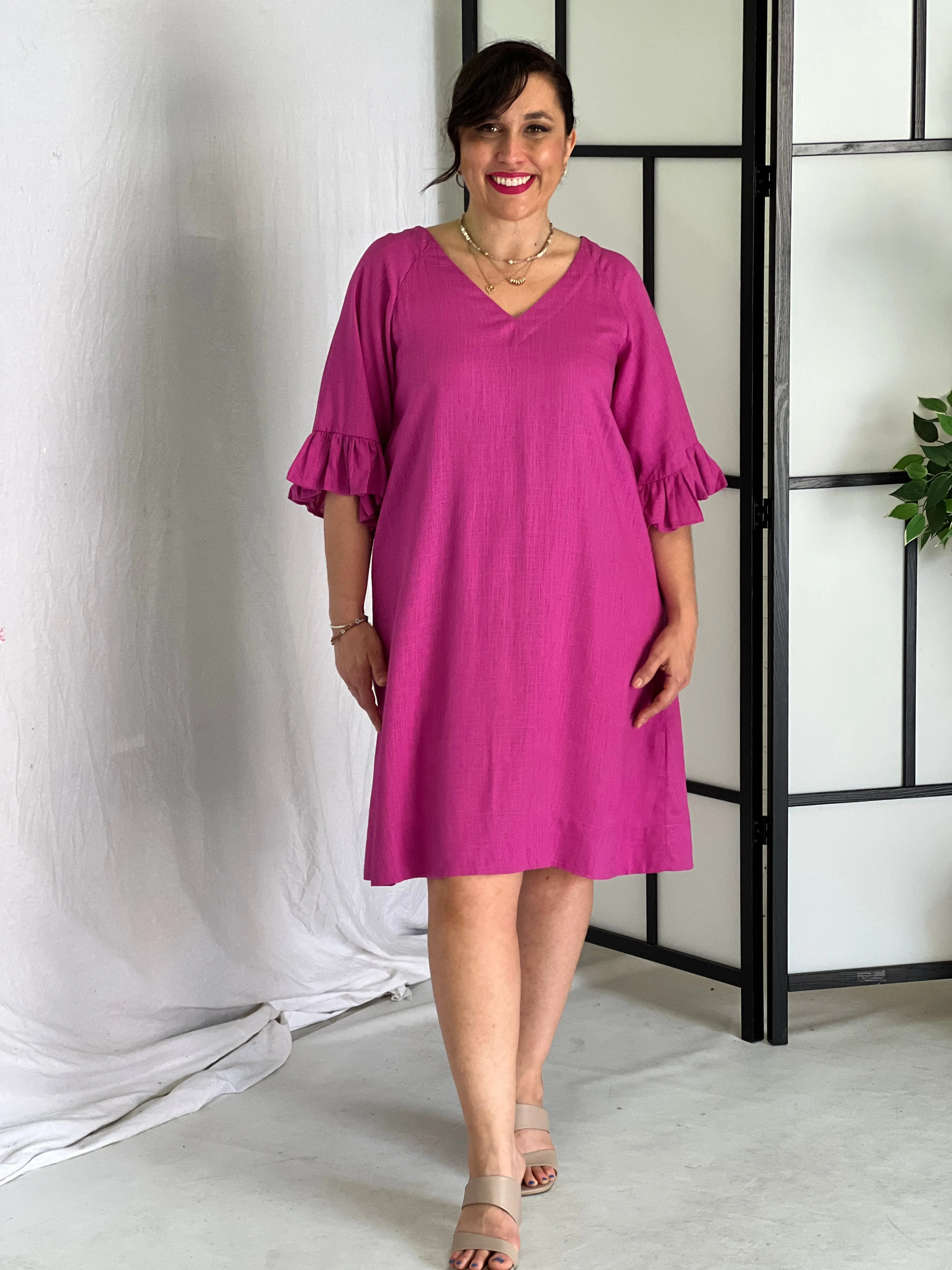 York Fuchsia Linen Dress