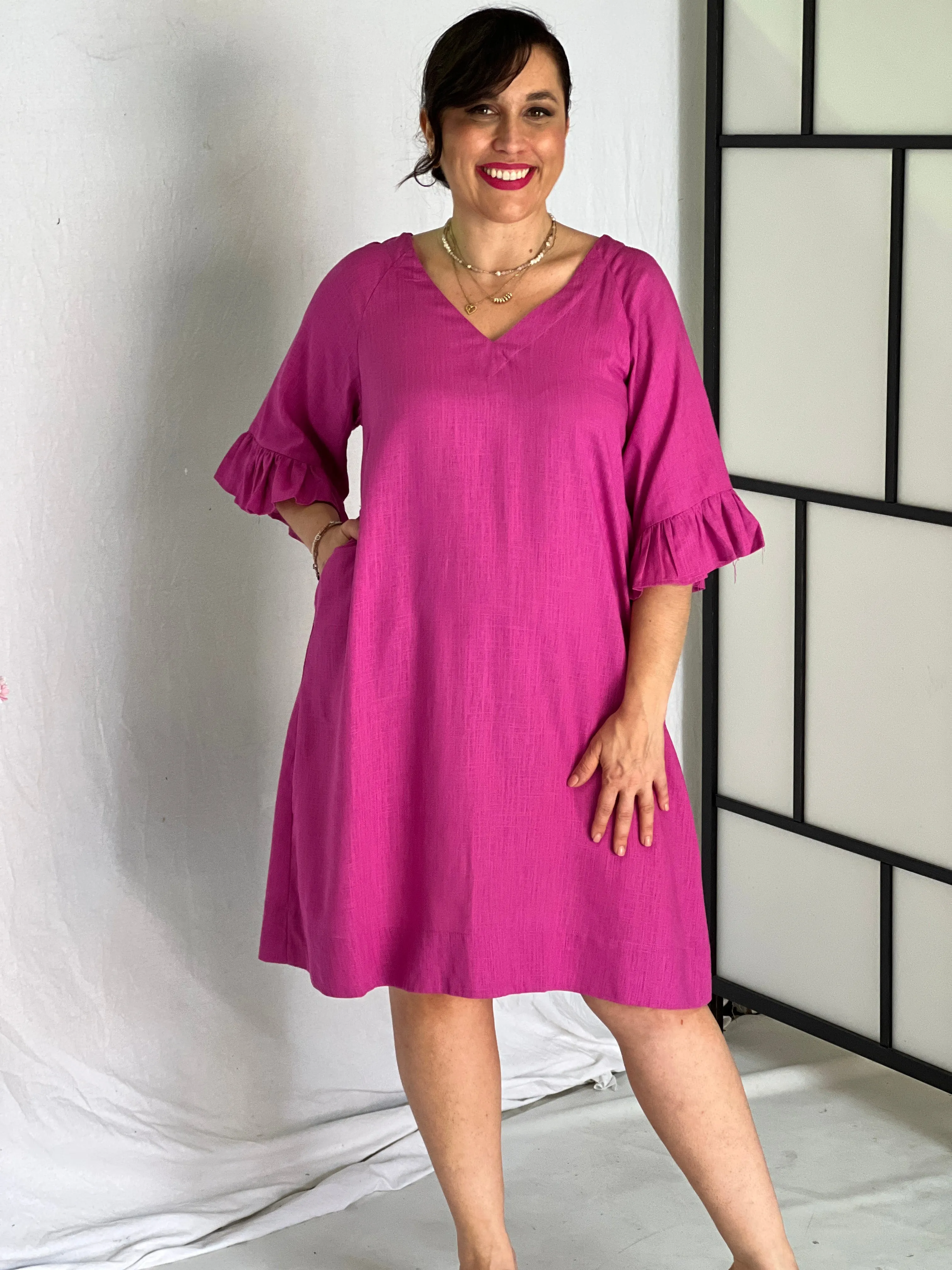 York Fuchsia Linen Dress