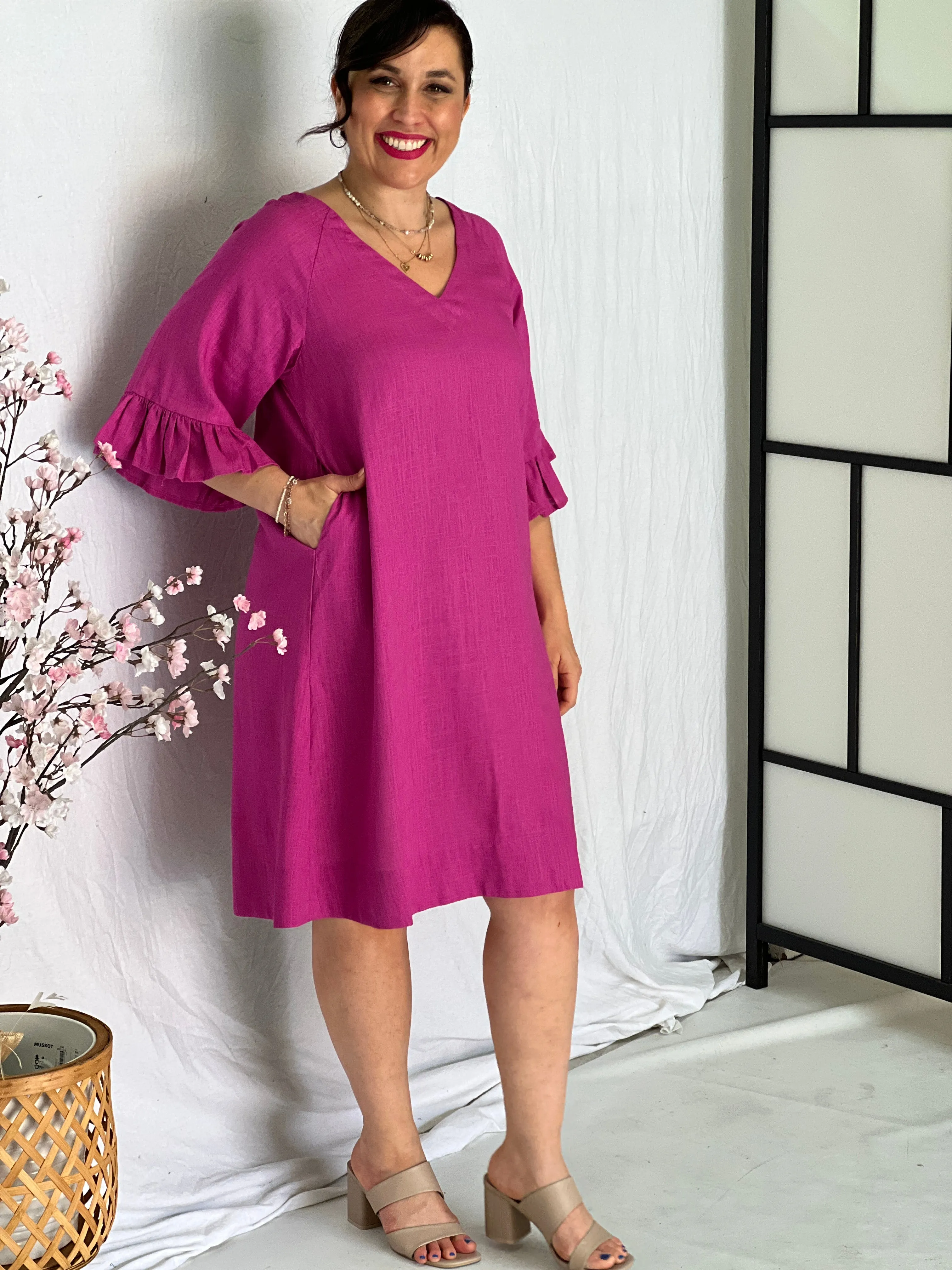 York Fuchsia Linen Dress