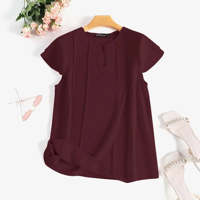 ZANZEA Elegant Women Summer Short Sleeve Shirt Casual Solid Party Holiday Tops Tunic Female OL Work Blouse Office Blusas Chemise