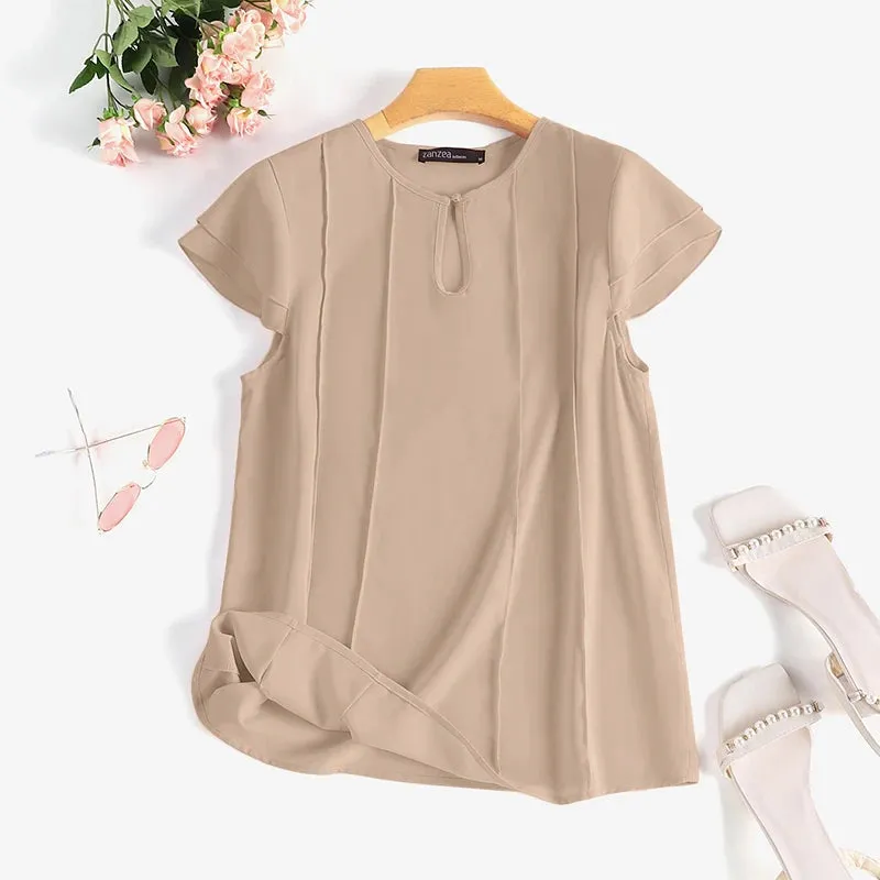 ZANZEA Elegant Women Summer Short Sleeve Shirt Casual Solid Party Holiday Tops Tunic Female OL Work Blouse Office Blusas Chemise